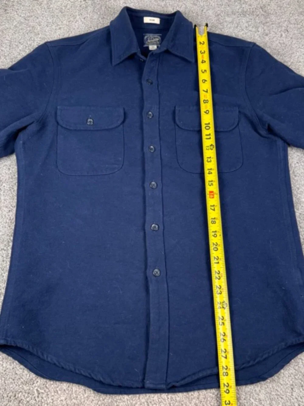 J. Crew Heavyweight Chamois Work Shirt Men Navy Blue Double Pocket Flannel Slim